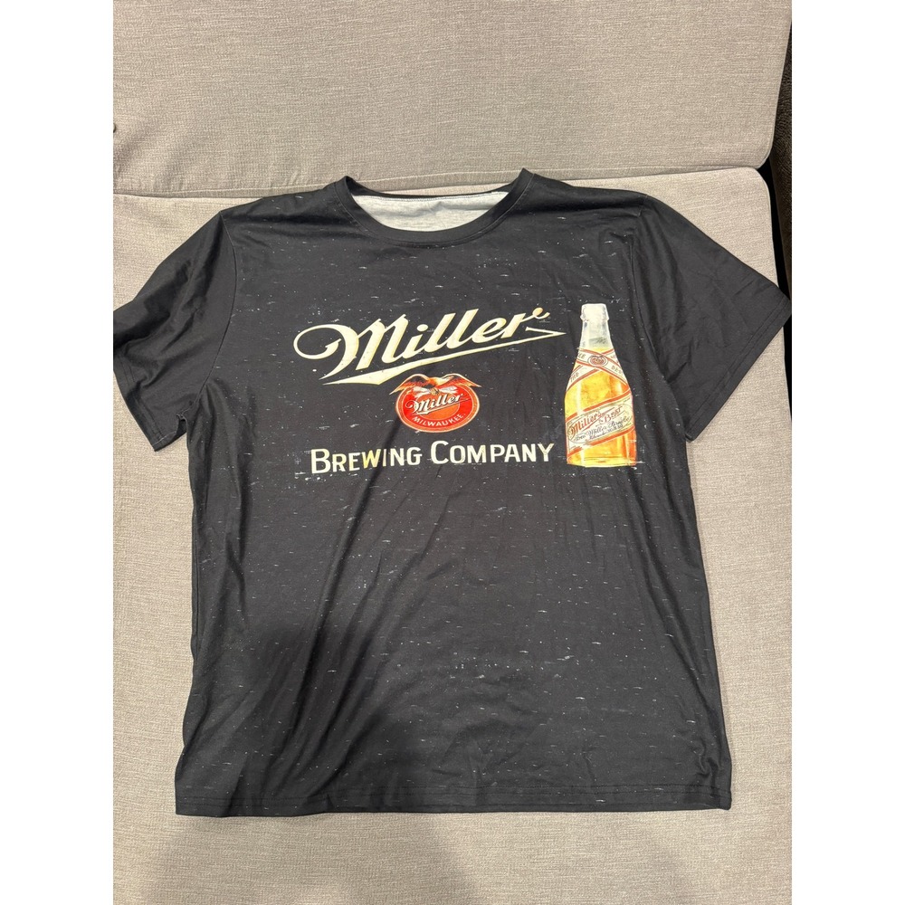 Miller Brewing Company Graphic T-Shirt Mens Black Heathered Beer Bottle Logo Tee